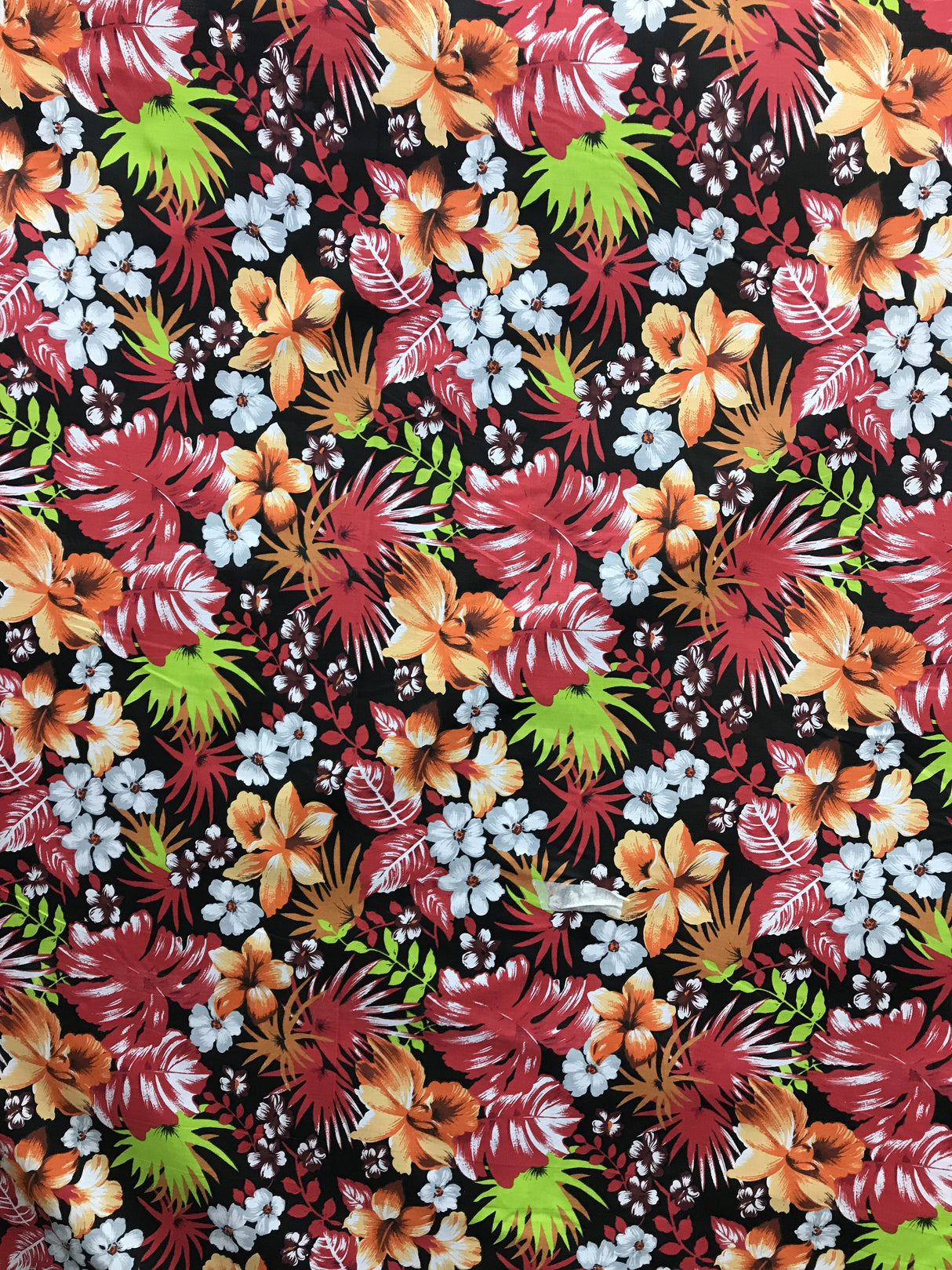Hawaiian Black/Red Poly Cotton Fabric - Black/Red Floral Print, 59/60" Width (1 Yard)