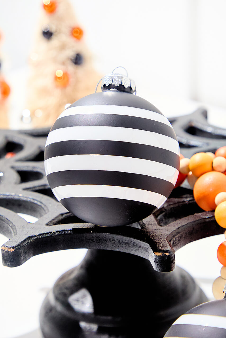 3" Glass Black & White Stripe Halloween Ball Ornament Box - Set of 3