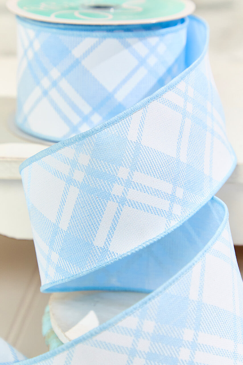 2.5" x 10 Yard Blue & White Plaid Ribbon