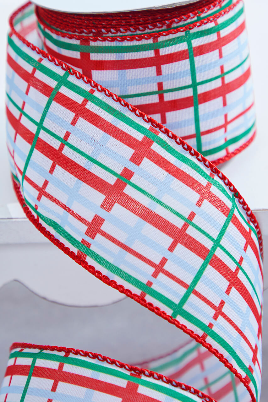 2.5" x 10 Yard Red/Blue/Green Plaid Wired Ribbon