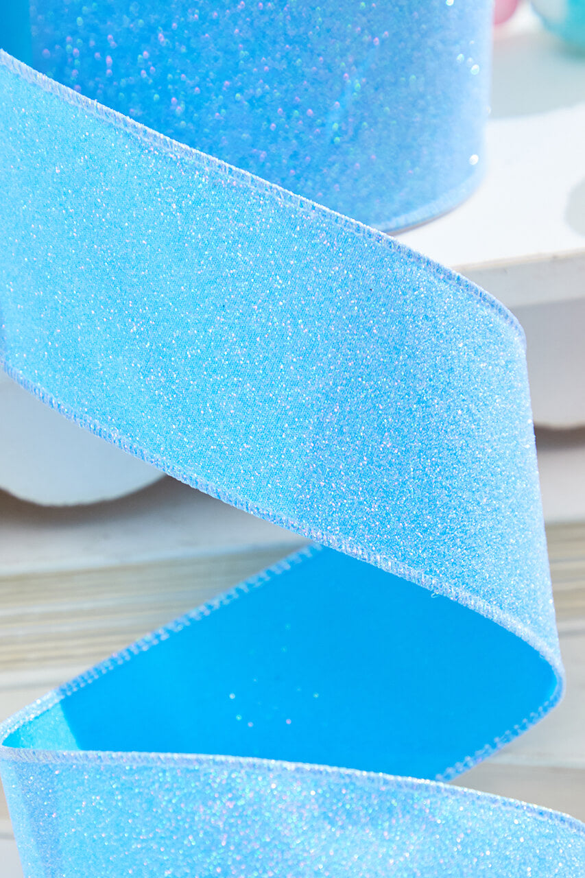 2.5" x 10 Yard Blue Iridescent Glitter Satin Ribbon