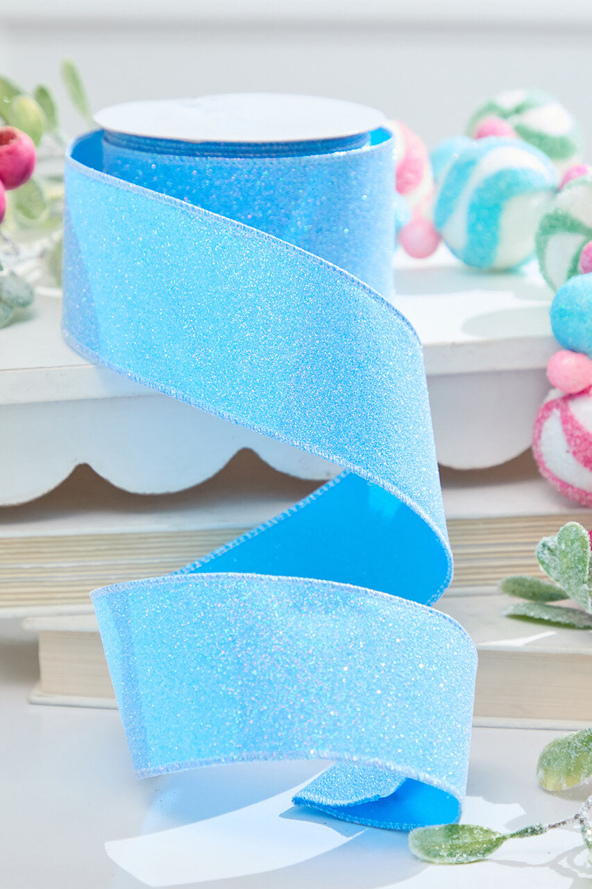 2.5" x 10 Yard Blue Iridescent Glitter Satin Ribbon