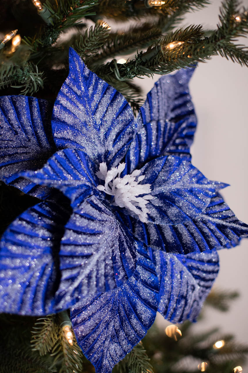 24” x 14" Iced Blue Poinsettia Stem