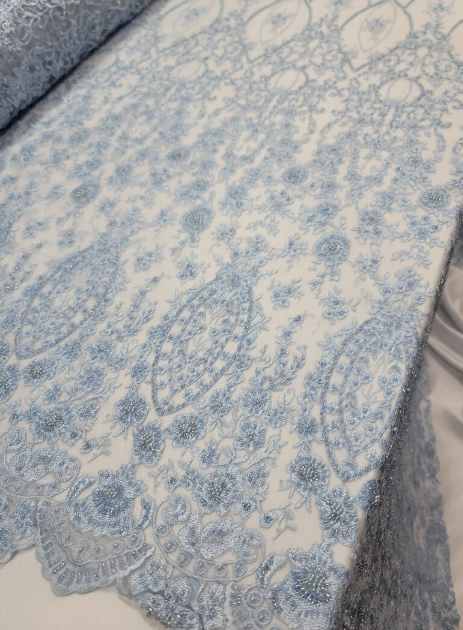 Beaded Lace Embroidery Sky Blue