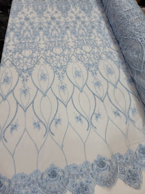 Beaded Lace Embroidery Sky Blue