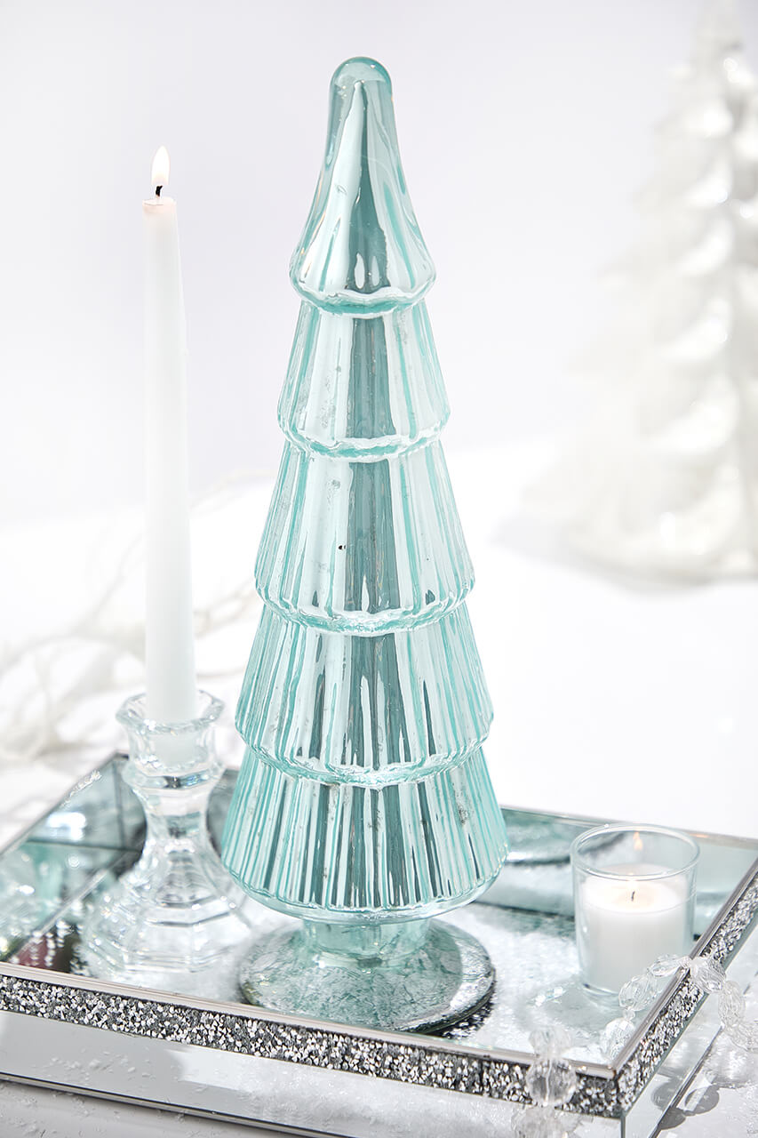 15" Light Blue Mercury Glass Tabletop Tree