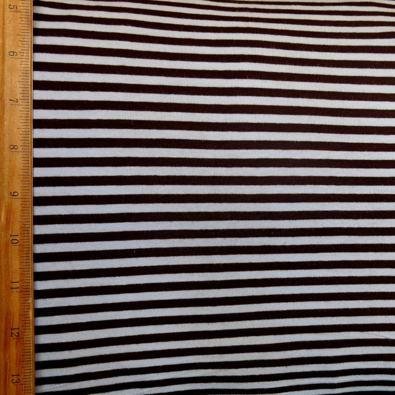 Cotton Lycra Brown and Blue 3/16" Stripe Knit Fabric