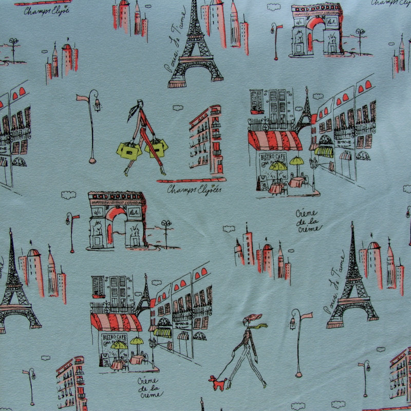 Cotton Lycra Knit Fabric Blue Cafe du Paris 4-Way Stretch