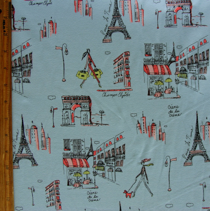 Cotton Lycra Knit Fabric Blue Cafe du Paris 4-Way Stretch