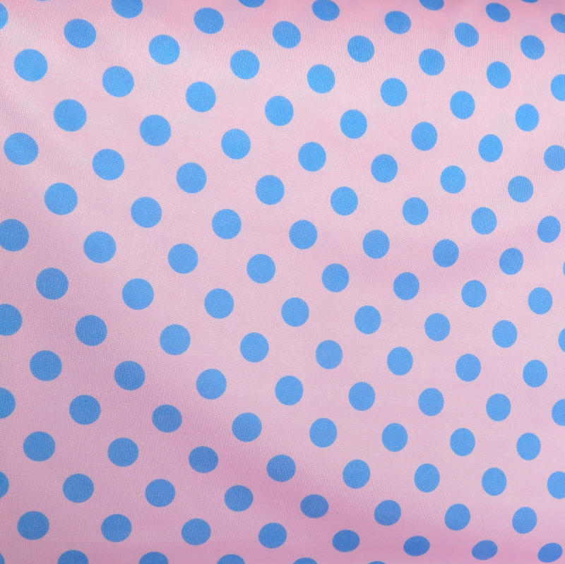 Nylon Spandex Swim Knit Blue Polka Dots Pink