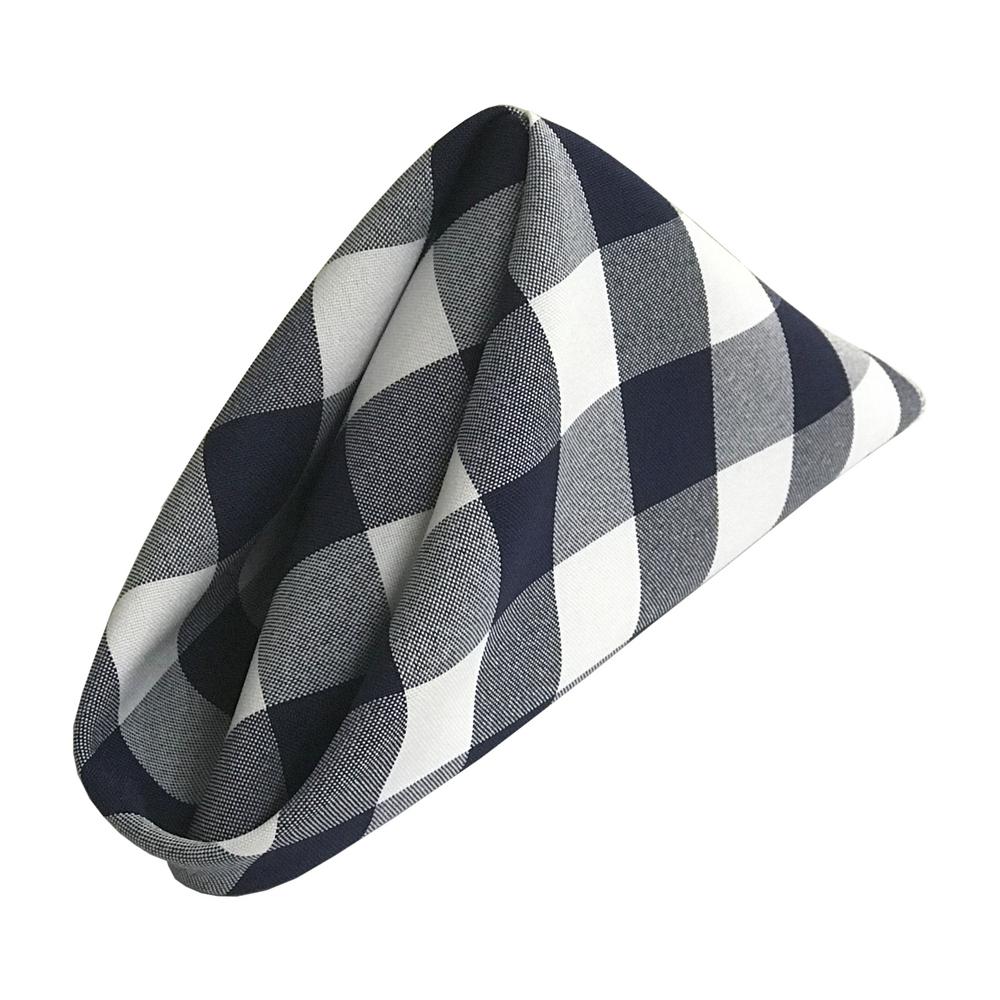 (12 / Pack) White Navy Blue 18″ Checkered Polyester Napkin