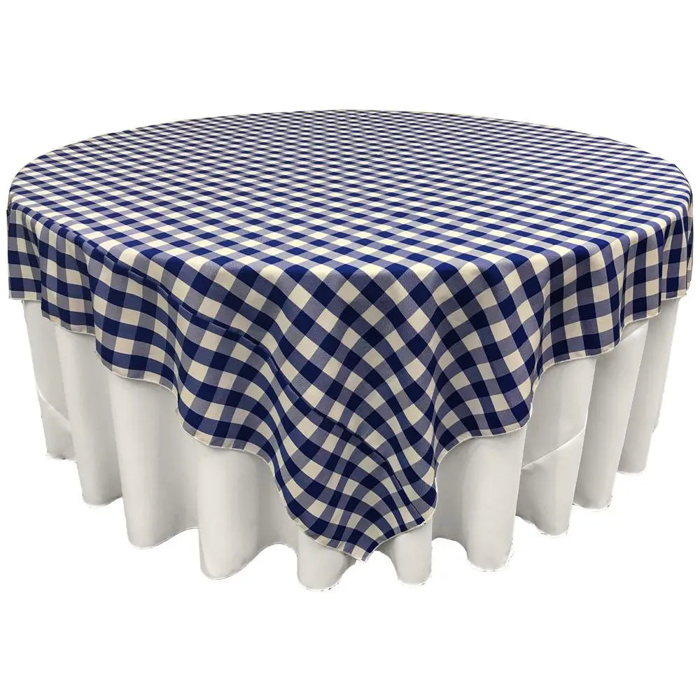 Blue White Checkered Square Overlay Tablecloth Polyester 60″ x 60″