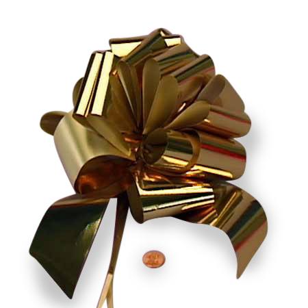 8" Giant Poly Pull Bows 2 3/4 '' X 8 '' Gold Metallic Color 50 EACH / ROLL