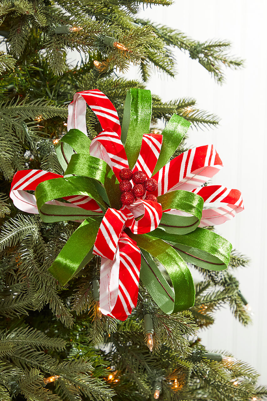 22" x 11" Red, White and Green Ribbon Flower Stem