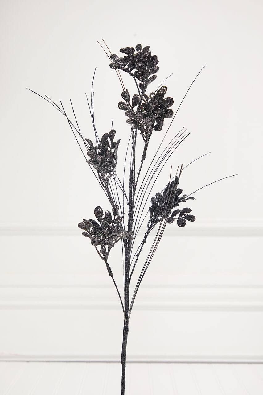 27" Black Glitter/Sequin Boxwood/Grass Spray