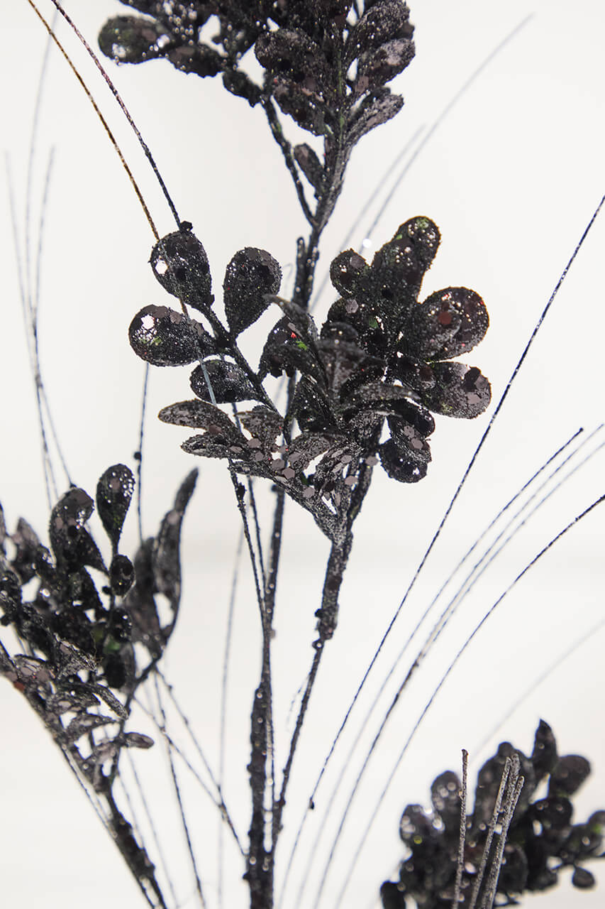 27" Black Glitter/Sequin Boxwood/Grass Spray