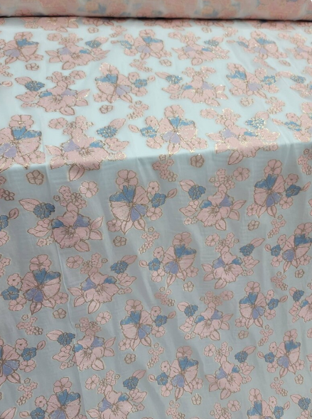 Brocade Floral Organza Fabric Lavender Blue