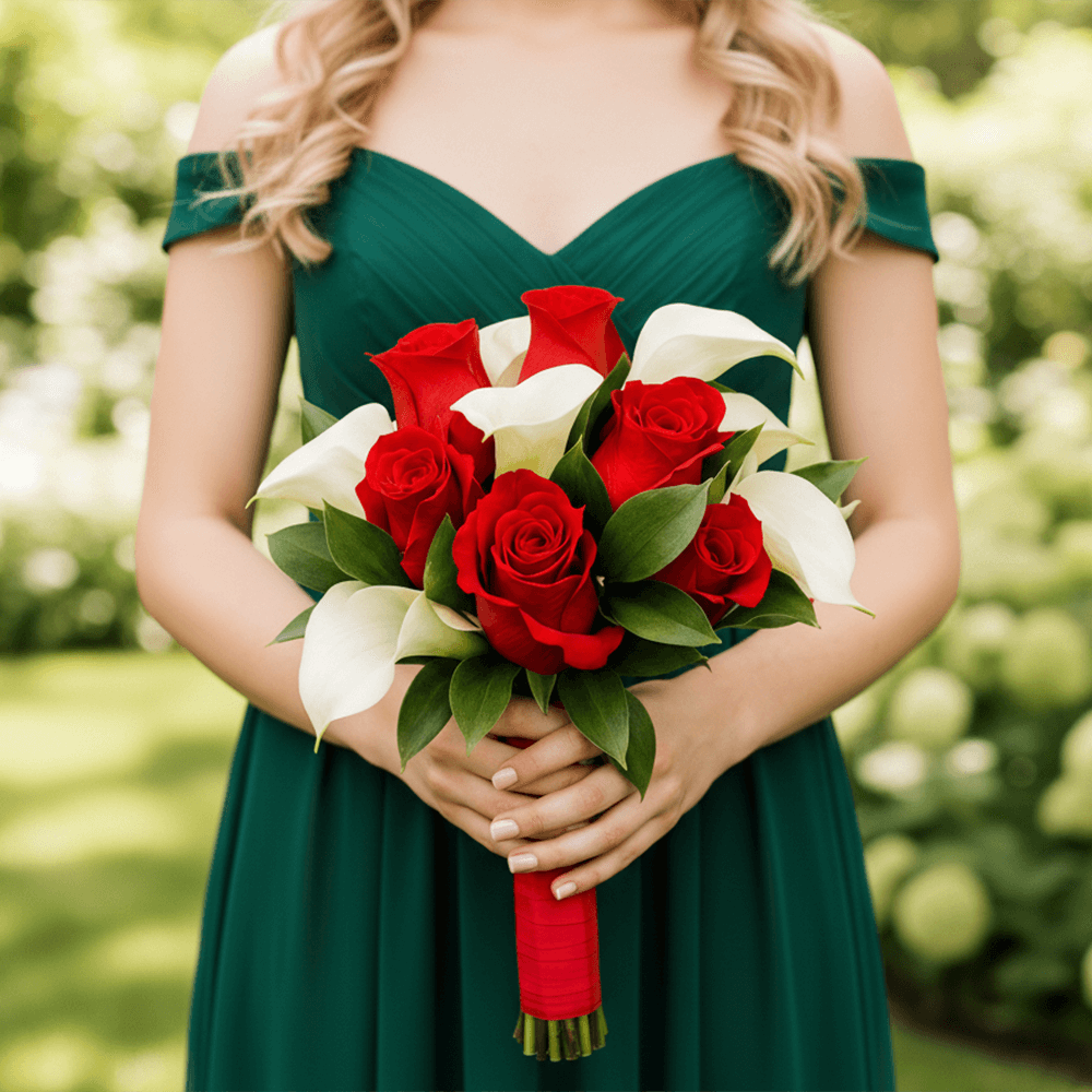 Red Roses White Calla Lilies Bridesmaids Bouquets 3 Sets Fresh Flowers 26 Stems Each