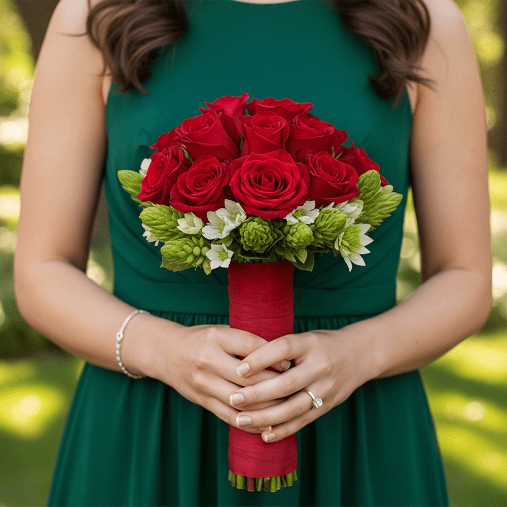 Red Roses Star of Bethlehem Bridesmaids Bouquets 6 Sets Fresh Flowers 27 Stems Each