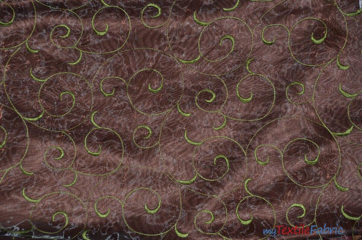 Swirl Organza Polyester Fabric - Embroidered Swirl Sheer, 52/54" Width, Multiple Colors (1 Yard)