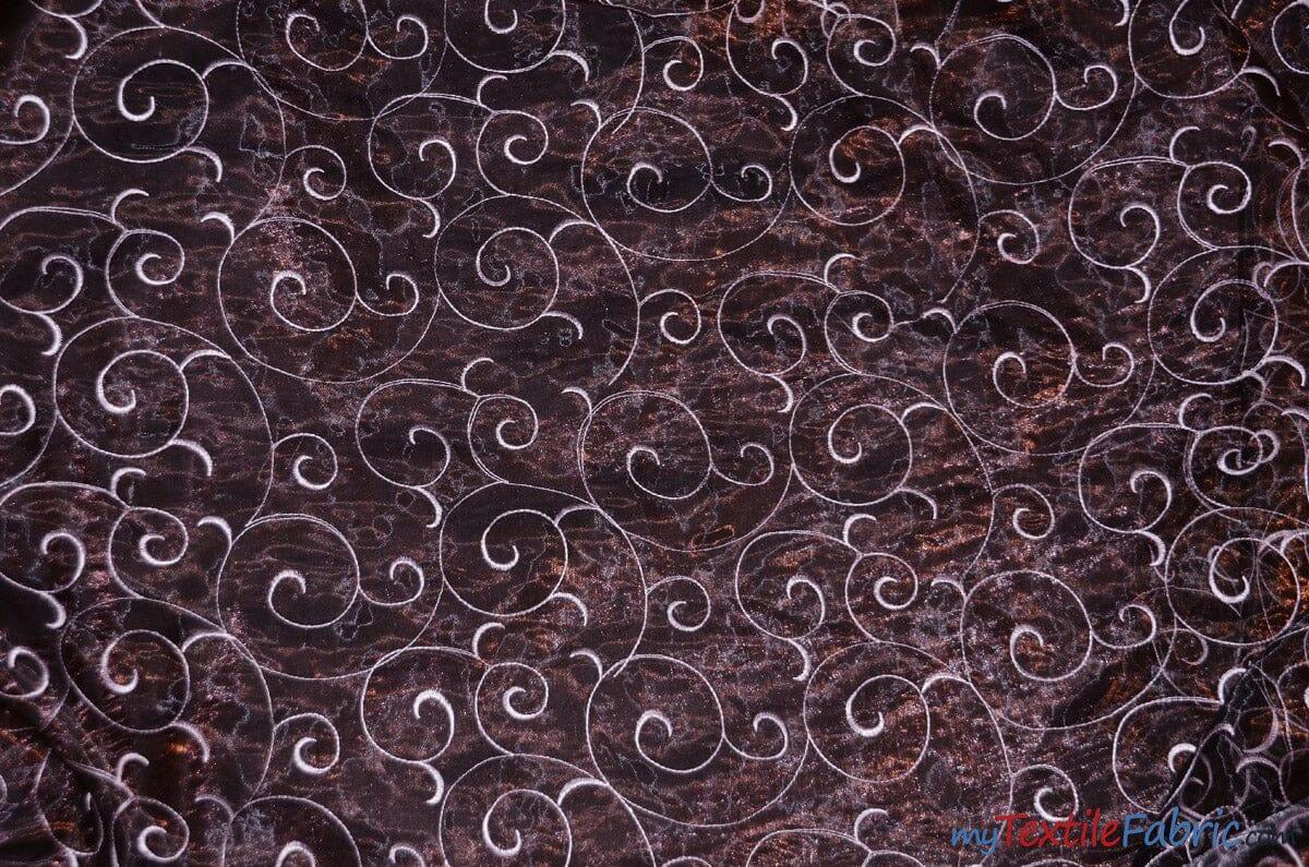 Swirl Organza Polyester Fabric - Embroidered Swirl Sheer, 52/54" Width, Multiple Colors (1 Yard)