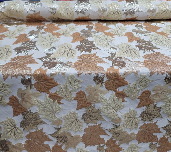 Brocade Jacquard Metallic Gold Maple Leaves