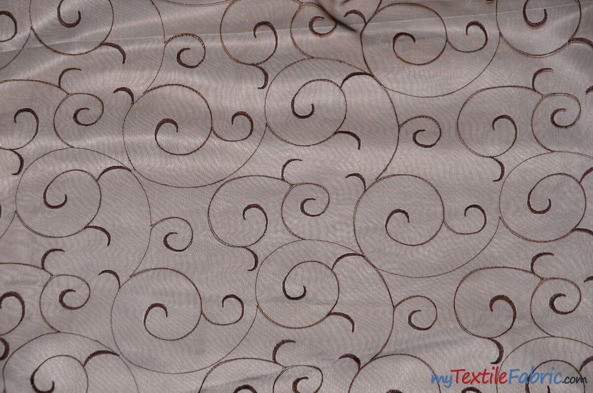 Swirl Organza Polyester Fabric - Embroidered Swirl Sheer, 52/54" Width, Multiple Colors (1 Yard)