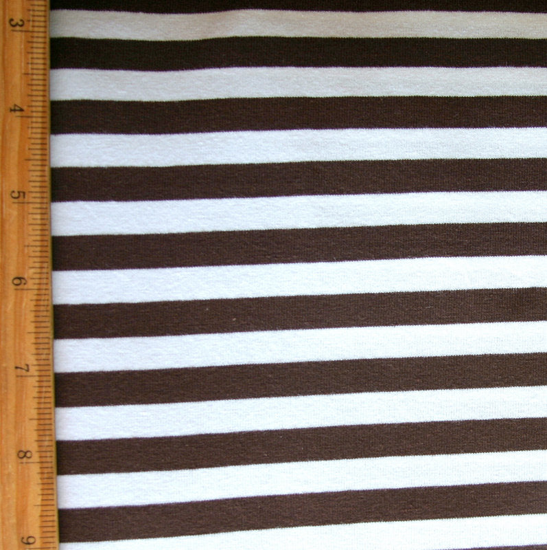 Cotton Lycra Knit Brown and White 3/8" Stripe 24" Remnant