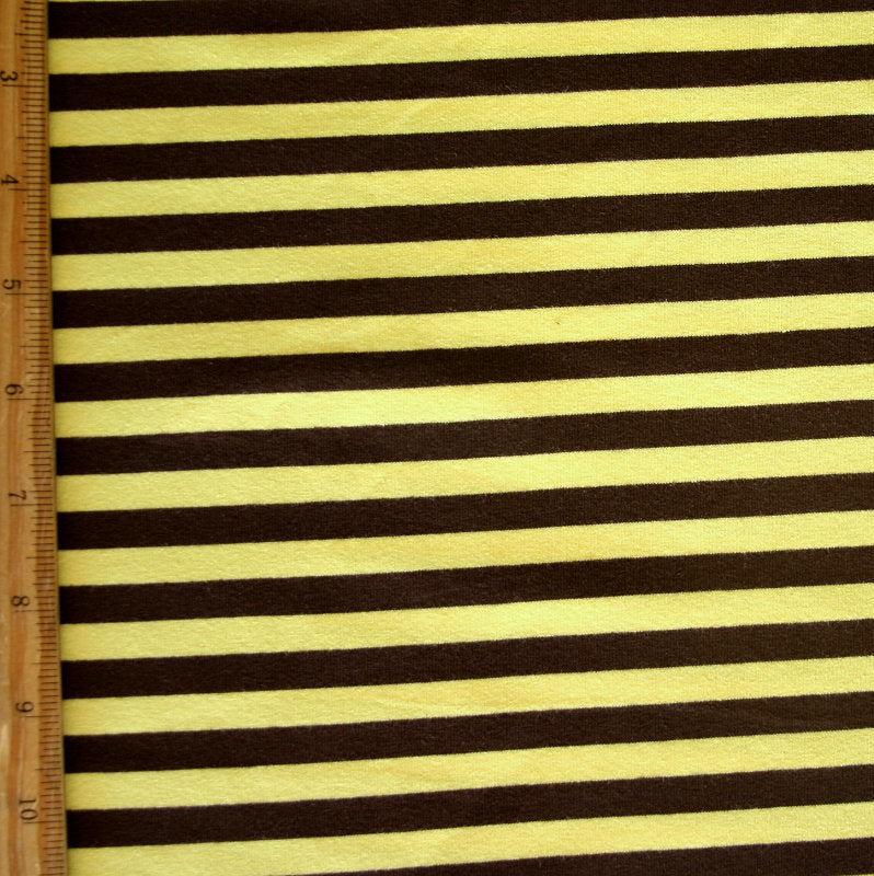 Cotton Lycra Knit Fabric Brown and Yellow 3/8 Stripe