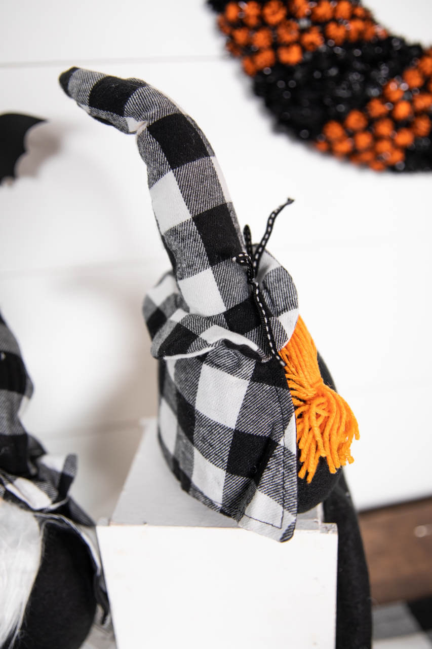 22” Fabric Halloween Buffalo Check Gnome Shelf Sitter