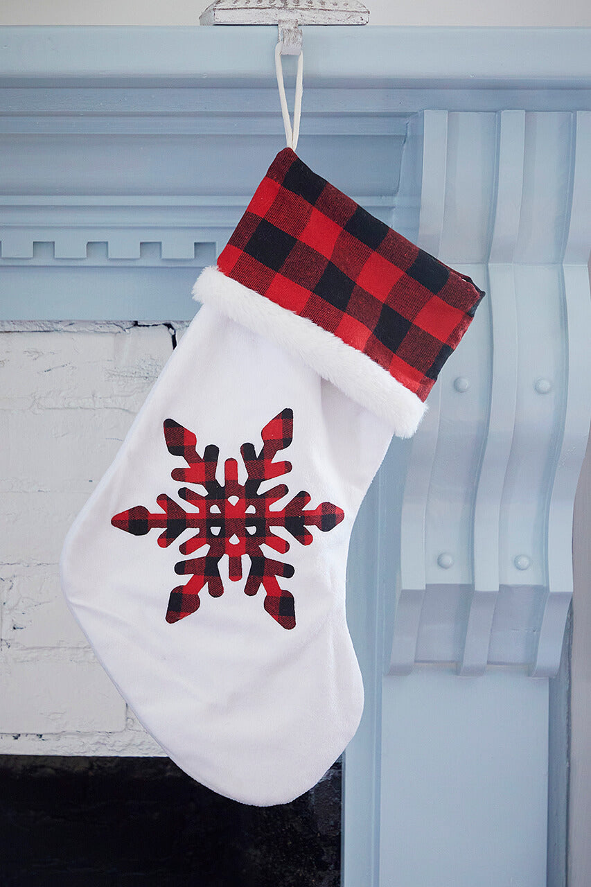 White Stocking with Buffalo Check Snowflake
