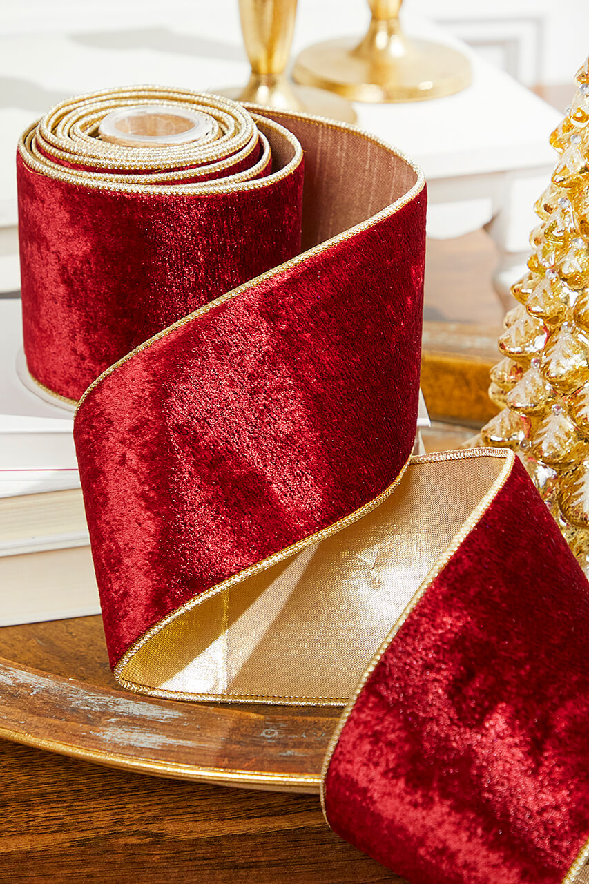 4" x 5 Yard Burgundy Sheldon Velvet Wired Ribbon