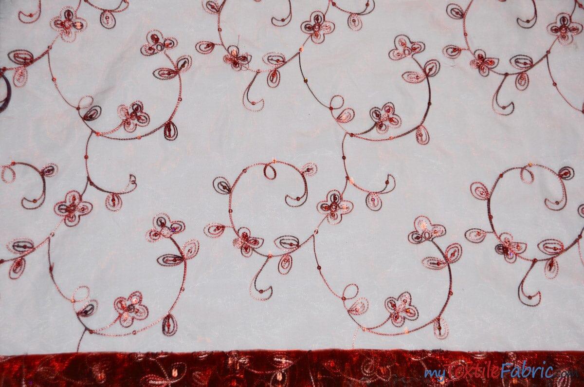 Dahlia Organza Embroidery Polyester Fabric - Embroidered Floral Sheer With Sequins Embellishment, 54" Width (1 Yard)