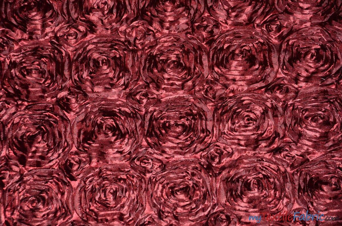 Rosette Satin Polyester Fabric - 3D Satin Floral Embroidery, 52/54" Width (Yards, Bolts, Sample Swatch)