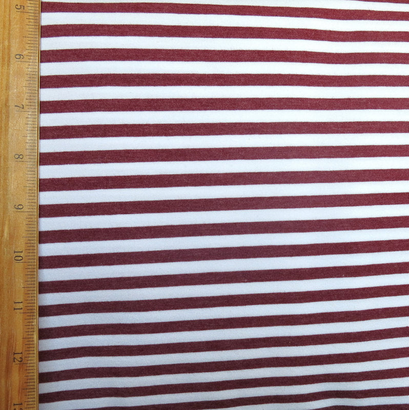 Cotton Lycra Burgundy and White 1/4" Stripe Knit Fabric