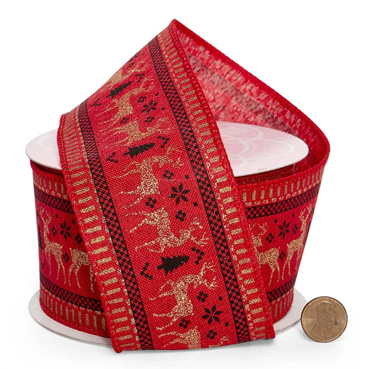 Deer Print On Wired Ribbon 2 1/2 '' X 10 yd Gold Glitter Color 1 / roll