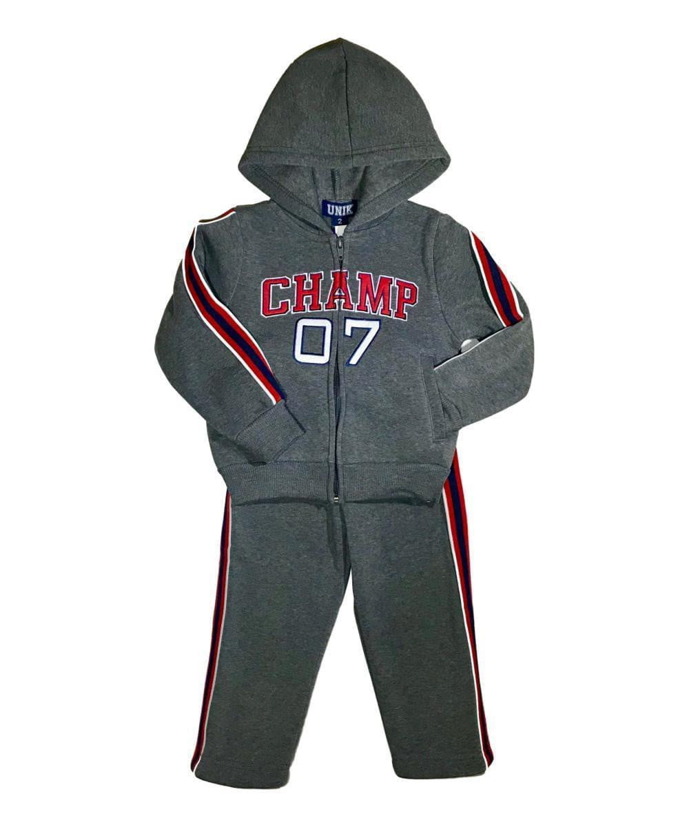 Boy Champ 07 Fleece Tracksuit - Black, Dark Grey, Navy, Sporty Graphic (1 Set)