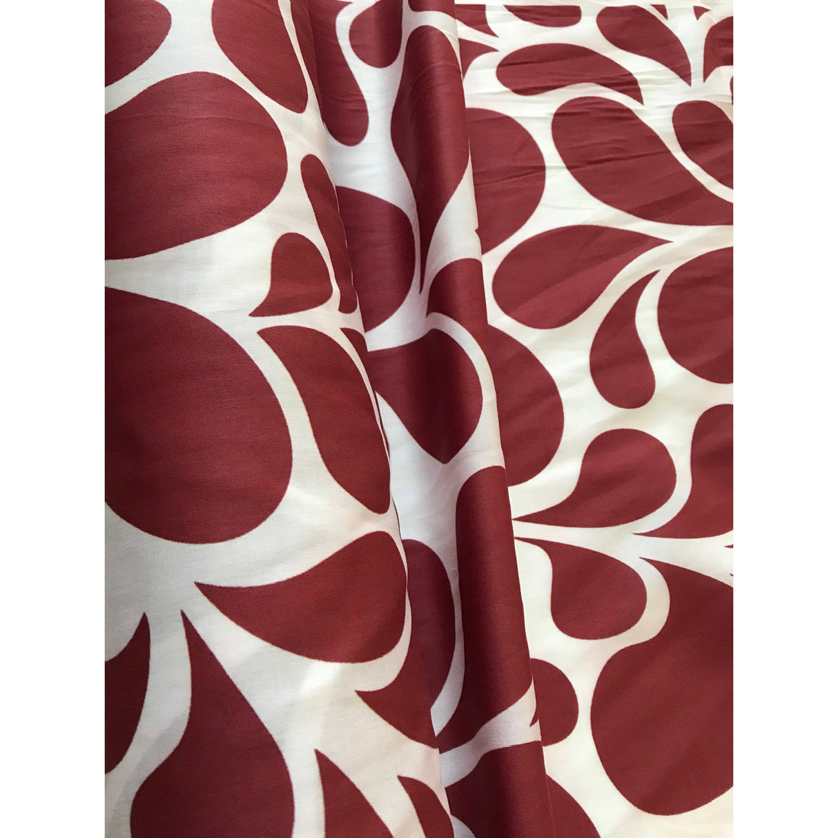 African Print Stretch Cotton Satin Fabric - Rusty Red, White Mimi, 58" Width (1 Yard)