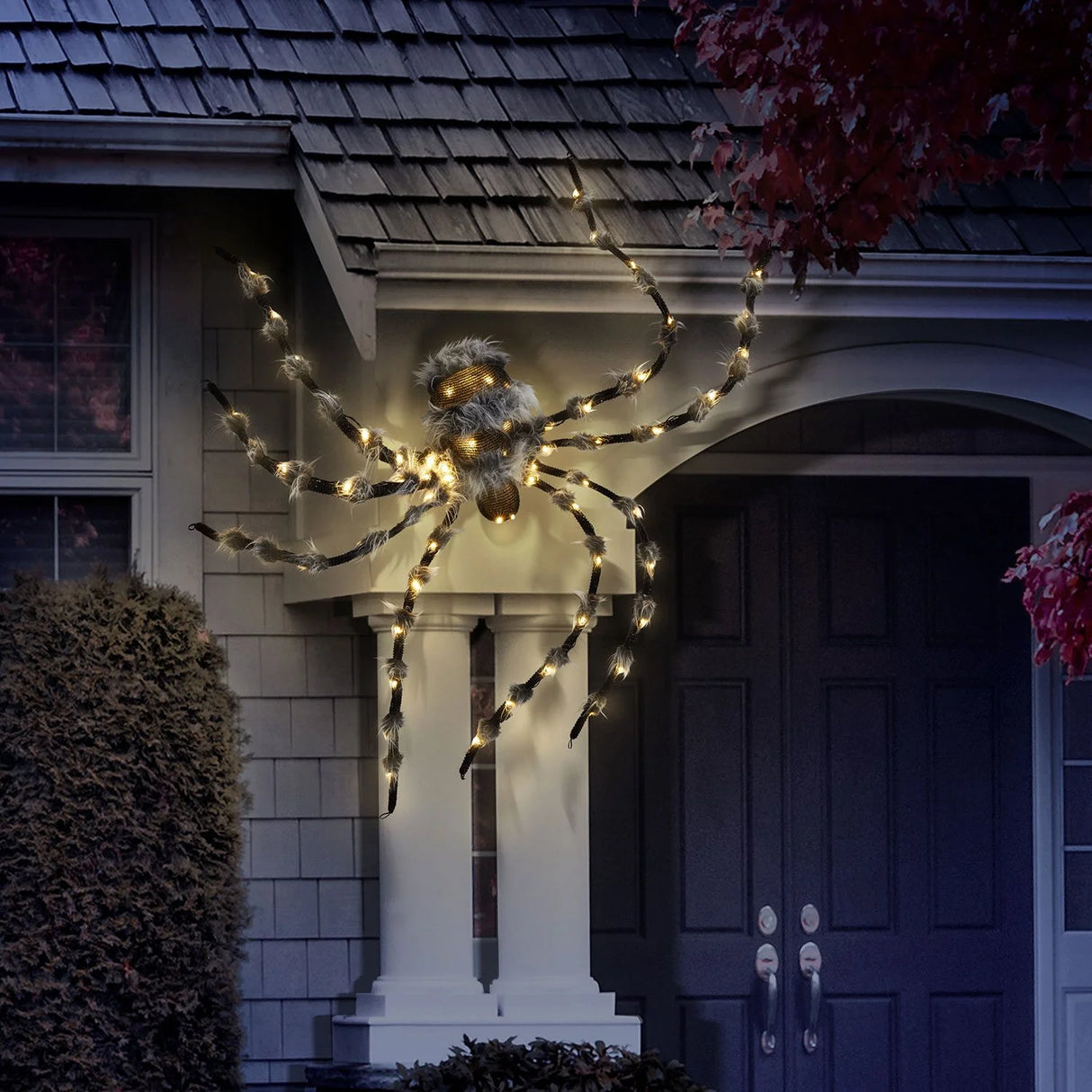 Oversized Pre Lit Furry Black Spider Halloween Decoration