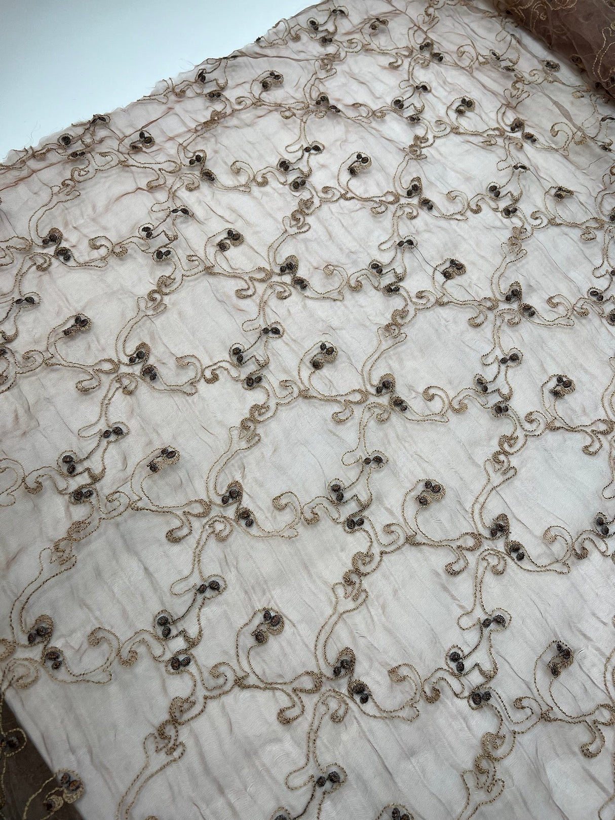Polyester Organza Lurex Embroidered Golden Pink