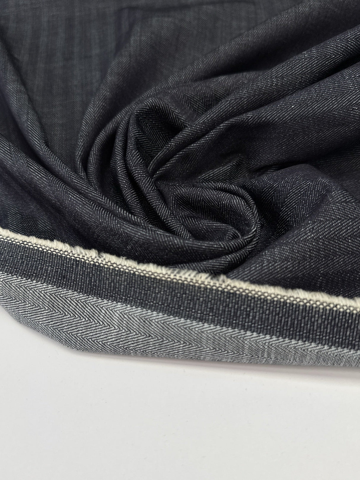 Cotton Denim Herringbone Blue