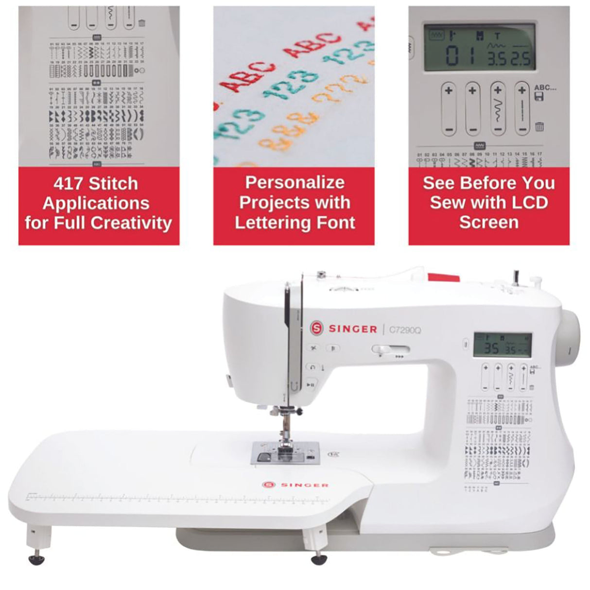 SINGER C7290Q Sewing Quilting Machine - Computerized, Extension Table, 400 Stitch Applications (1 Unit)