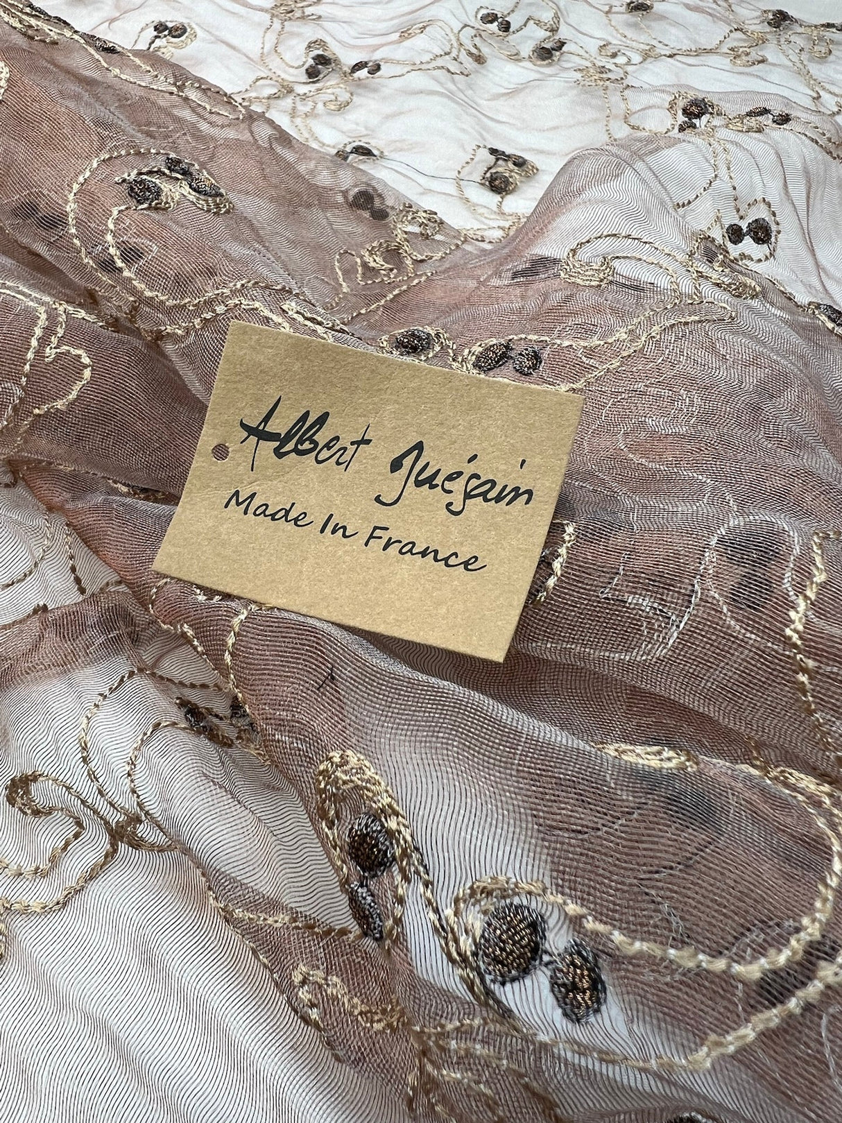 Polyester Organza Lurex Embroidered Golden Pink