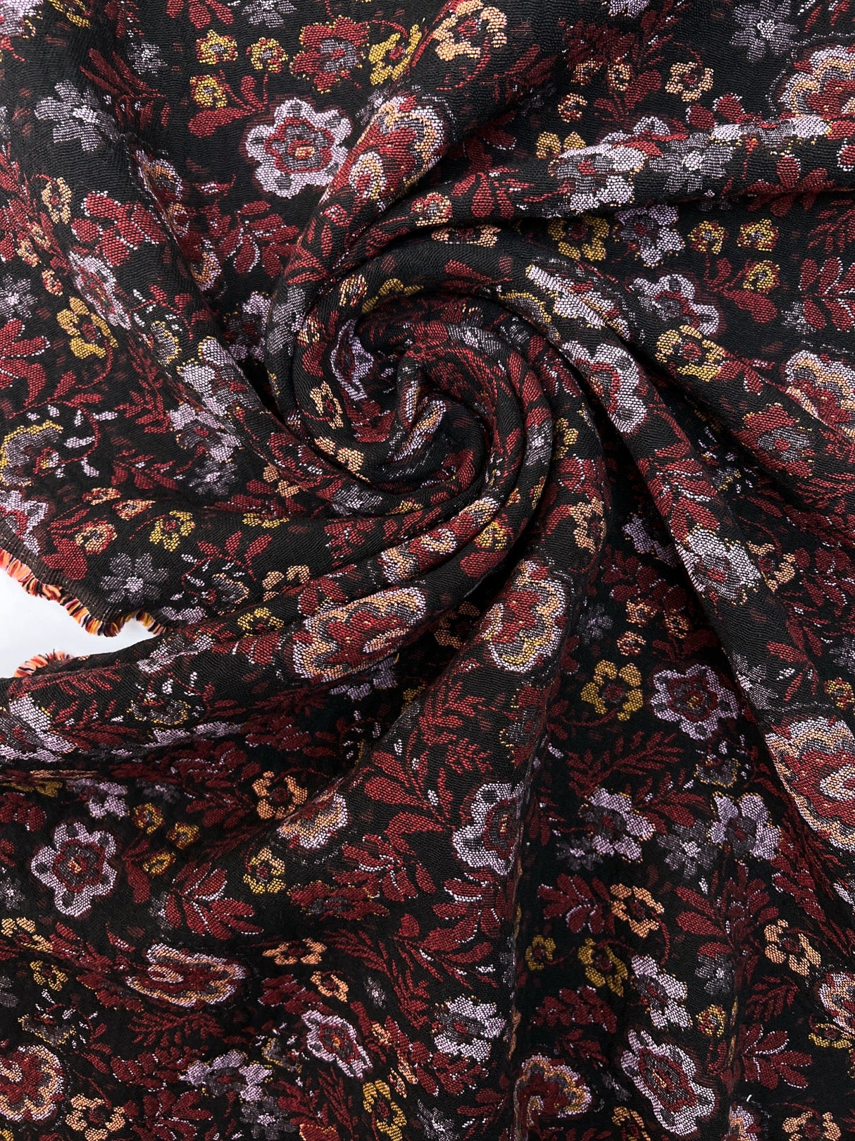 Cotton Jacquard Floral Fabric Red Black