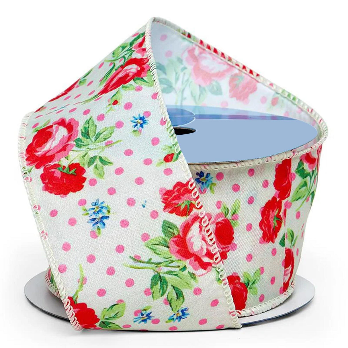 Mini Roses On Wired Ribbon 2 1/2 '' X 10 yd Polka Dots Color 1 / ROLL