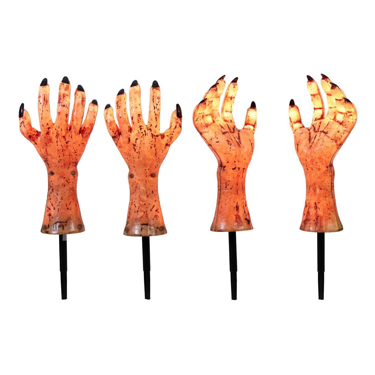 Pre Lit Zombie Hand Stake Lights Outdoor Halloween Decoration Set of 4 Pieces