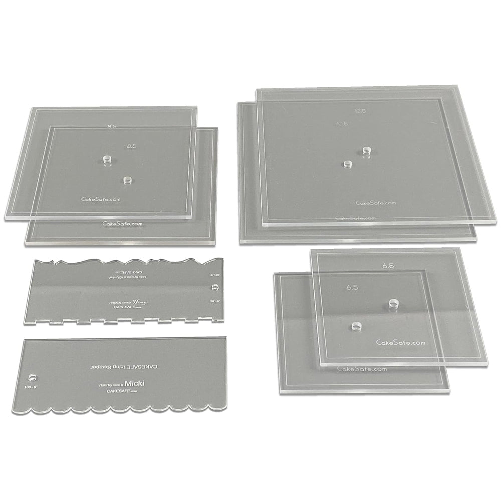 CakeSafe Square Acrylic Disc Basic Kit, .5" with Center Holes, 6", 8", 10"