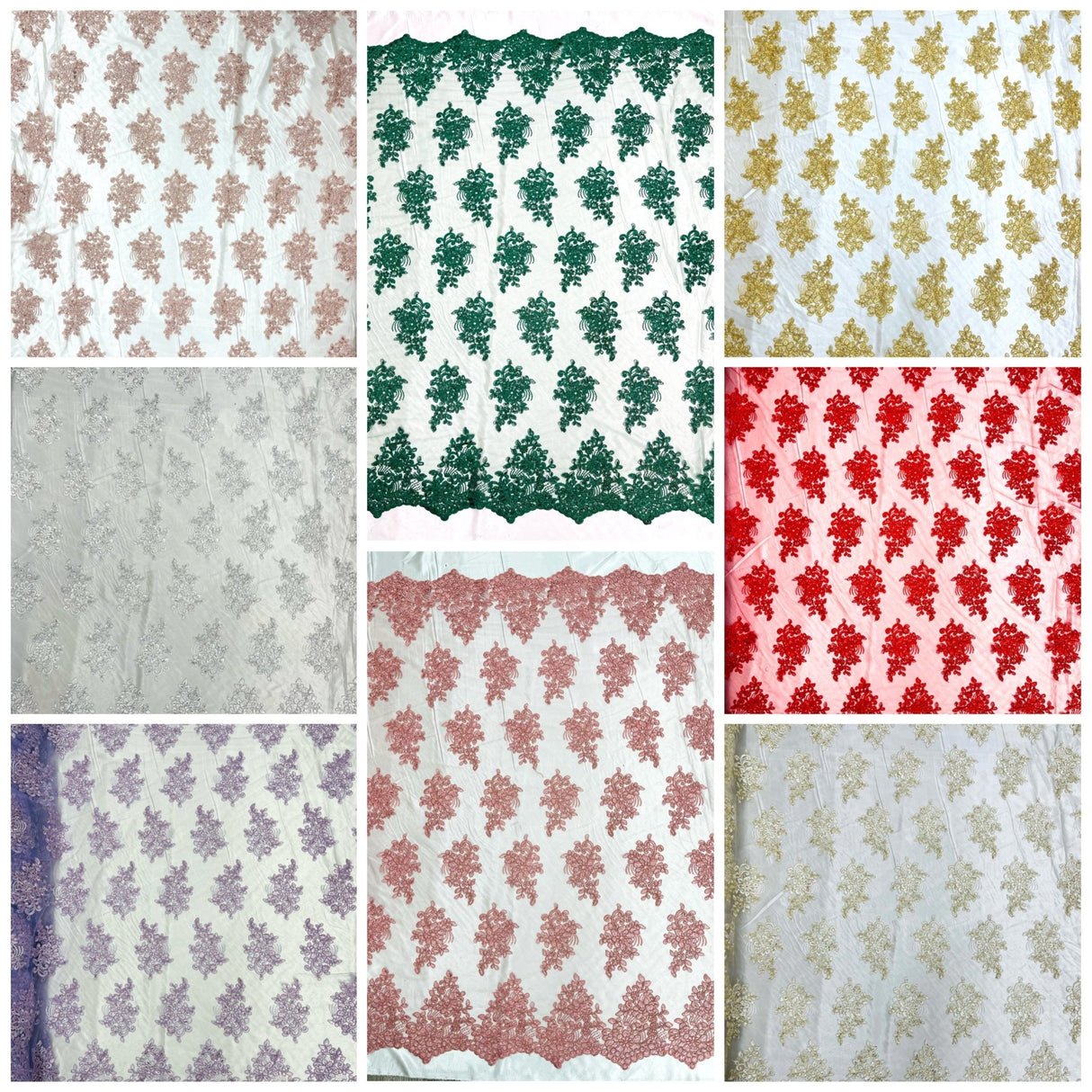 Camila Embroider Floral Damask Lace Fabric - Floral Damask, 54" Width (1 Yard)