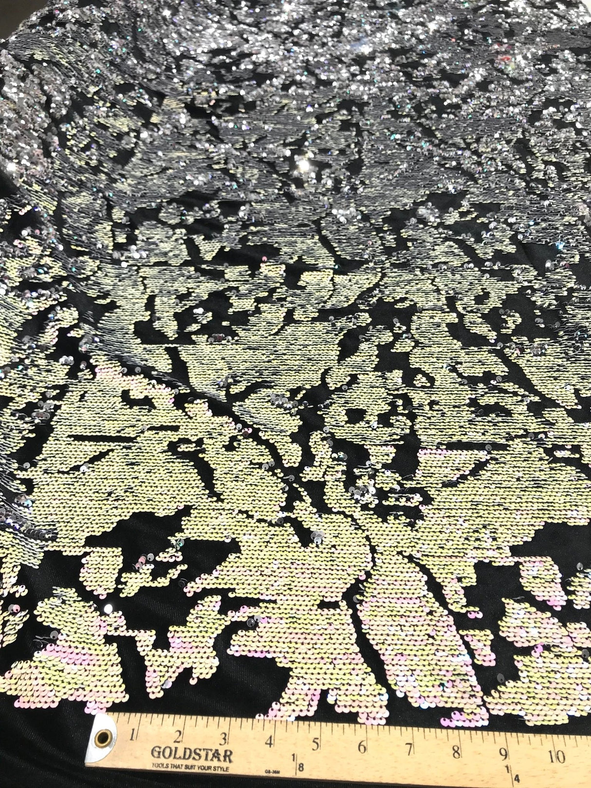 Camo Sequin Stretch Velvet Fabric - Iridescent Sequin Camo Pattern, 54" Width (1 Yard)