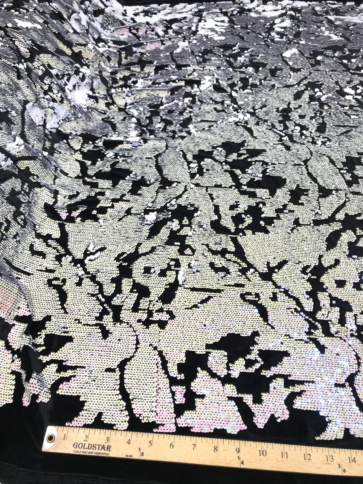 Camo Sequin Stretch Velvet Fabric - Iridescent Sequin Camo Pattern, 54" Width (1 Yard)